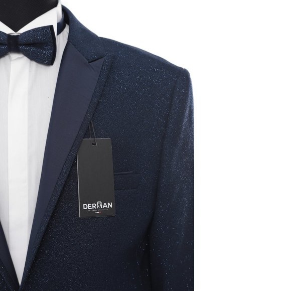 Navy Blue Shiny Mens Tuxedo, 2pc By Derman Suits - Picture 2 of 2
